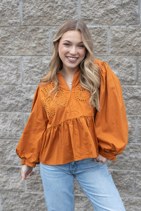 Eyelet Peplum Top