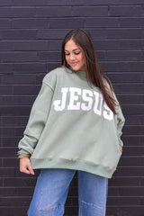 Jesus Embroidered Mock Neck Sweatshirt