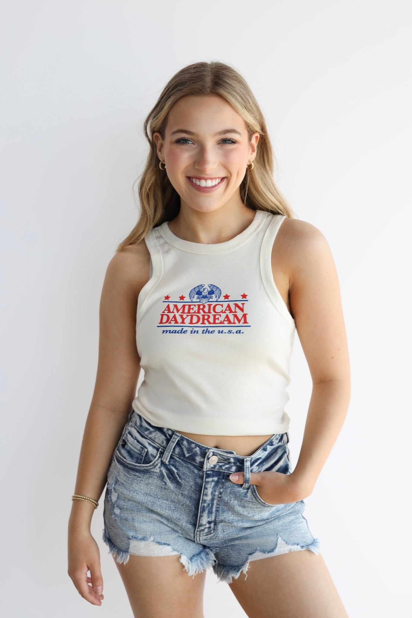 kmrii　Daydream TankTop Daydreamer Smocked Fitted Tank-Top - Aqua / Corduroy - Body