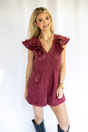 SUEDE RUFFLE DETAIL ROMPER