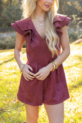 SUEDE RUFFLE DETAIL ROMPER