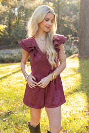 SUEDE RUFFLE DETAIL ROMPER