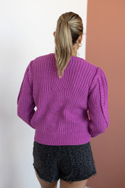 CABLE KNIT PUFF SLEEVE TOP
