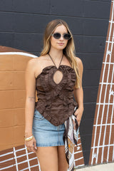 Ruffle Semi Sheer Halter Top