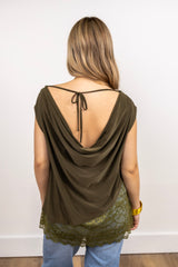Lace Contrast Boat Neck Top