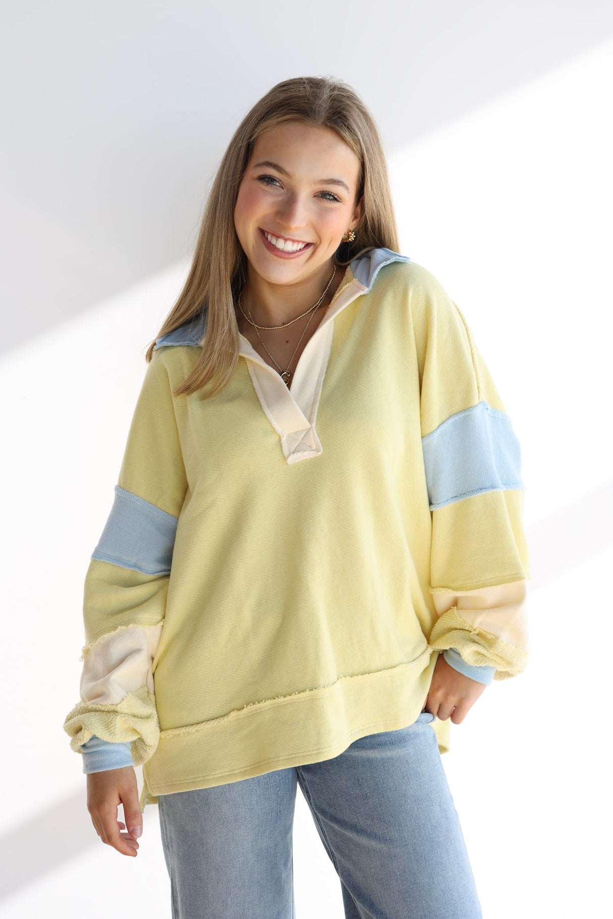 TERRY COLORBLOCK COLLAR TOP