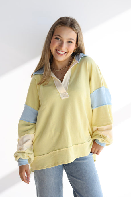 TERRY COLORBLOCK COLLAR TOP