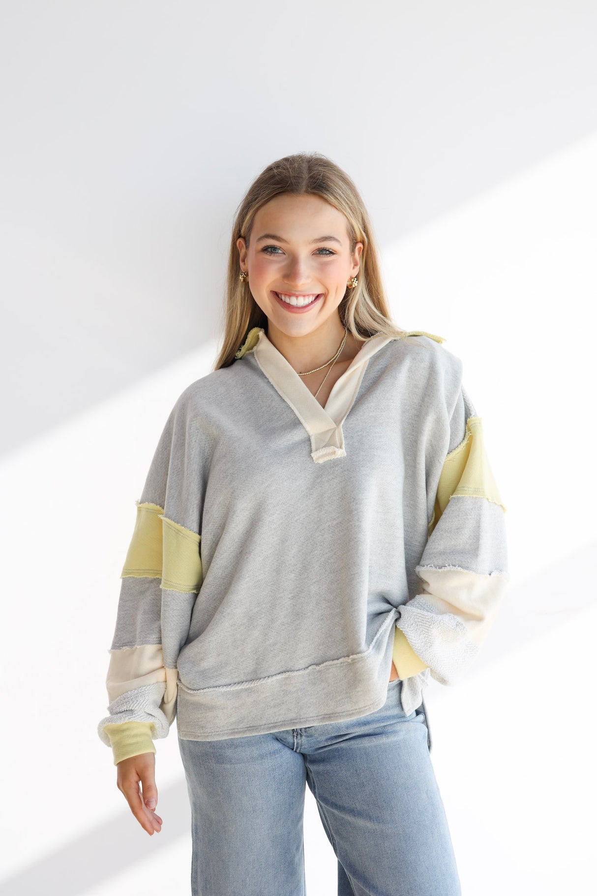 TERRY COLORBLOCK COLLAR TOP