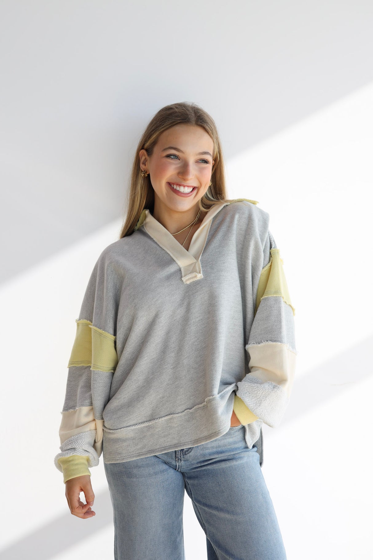 TERRY COLORBLOCK COLLAR TOP
