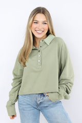 WASHED TERRY COLLARED TOP
