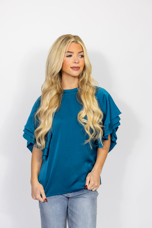 KYLA SATIN RUFFLE SLEEVE TOP