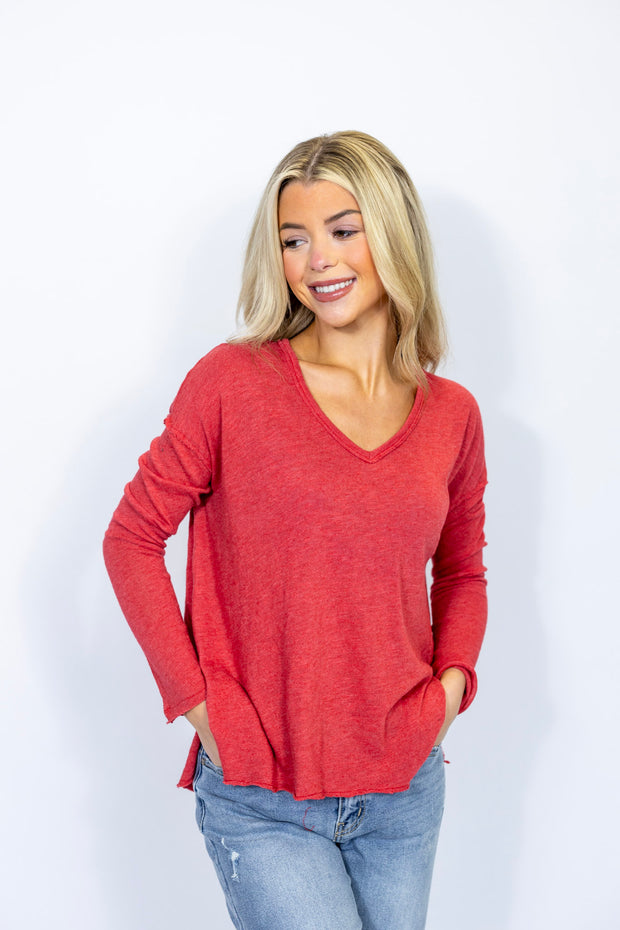 MAE TEXTURED LONG SLEEVE VNECK TOP