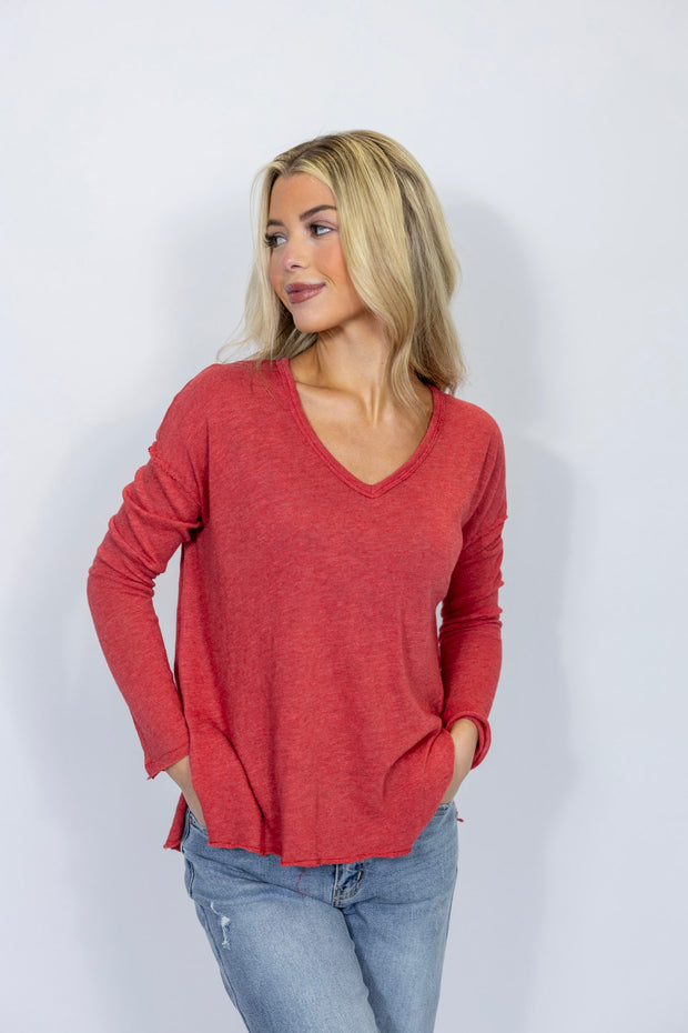 MAE TEXTURED LONG SLEEVE VNECK TOP