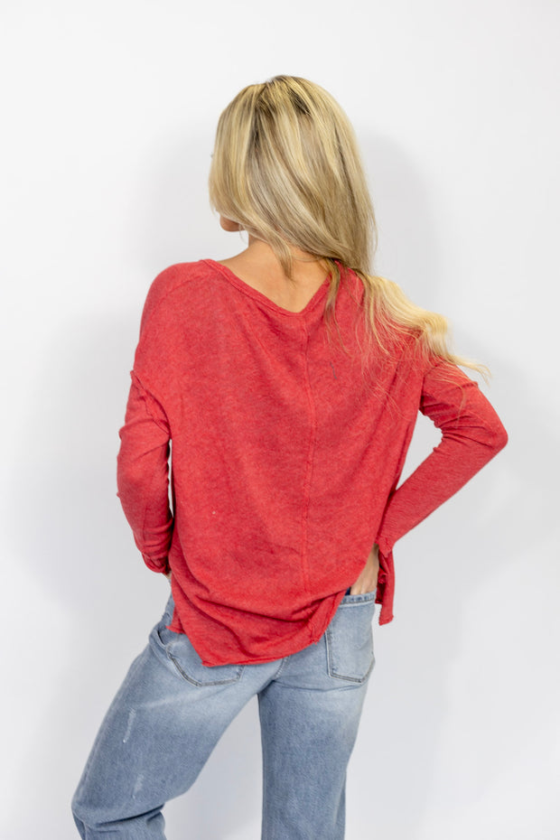 MAE TEXTURED LONG SLEEVE VNECK TOP