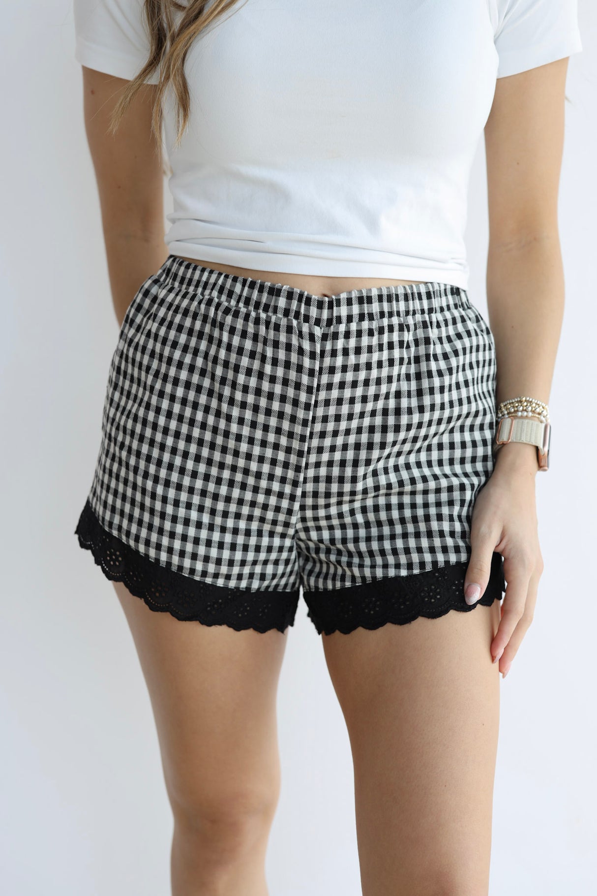 GINGHAM LACE SHORTS