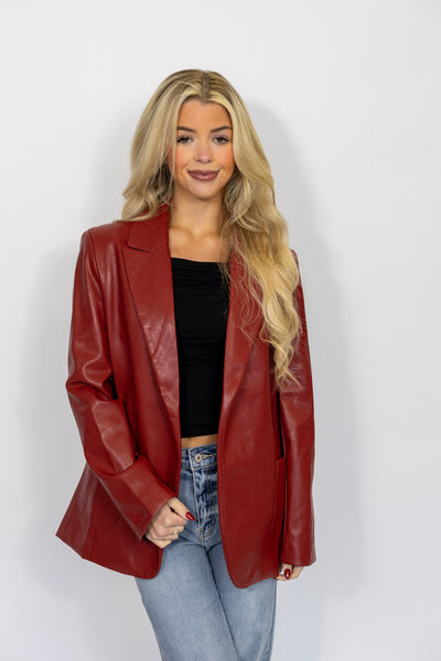 FAUX LEATHER BLAZER