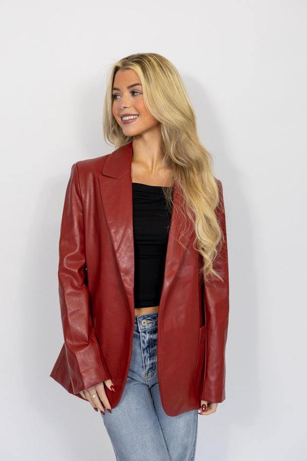 FAUX LEATHER BLAZER