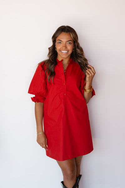 SCARLET MINI PLEAT DRESS