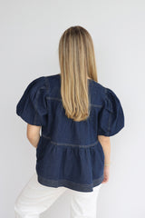 DENIM PUFF SLEEVE TIERED TOP