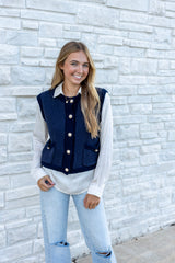 Knitted Pearl Jeweled Button Vest Top