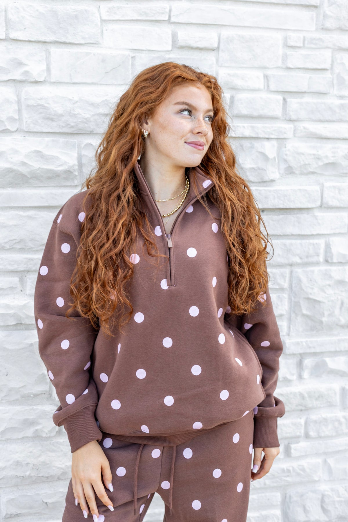 Polka Dot Quarter Zip Top