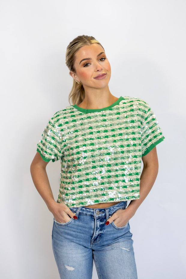 SPARKLE CROP CREW NECK TOP