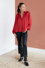 LONG SLEEVE SHIRRED BLOUSE
