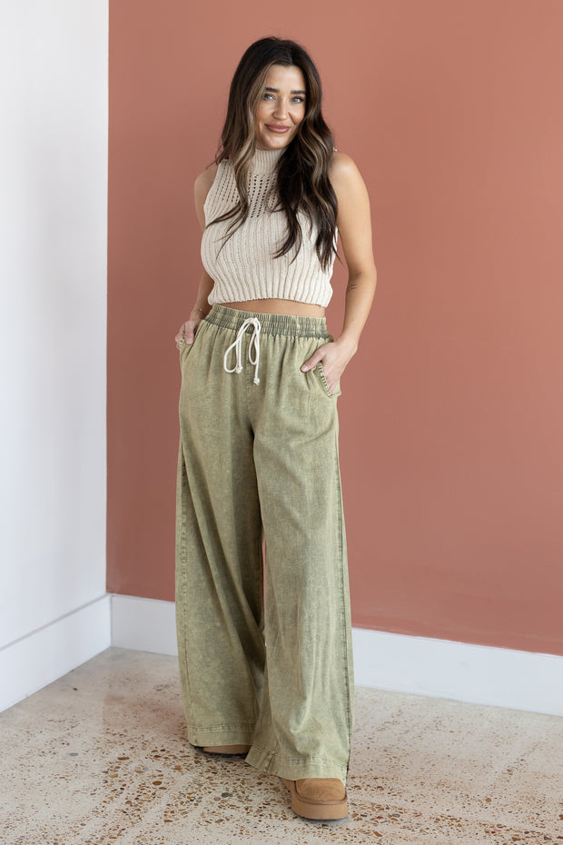 MINERAL WASH WIDE LEG PANT