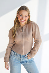 ZIP UP CROP SWEATER JACKET