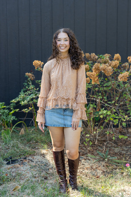 Mock Neck Ruffle Lace Top