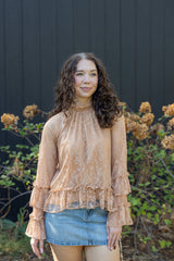 Mock Neck Ruffle Lace Top
