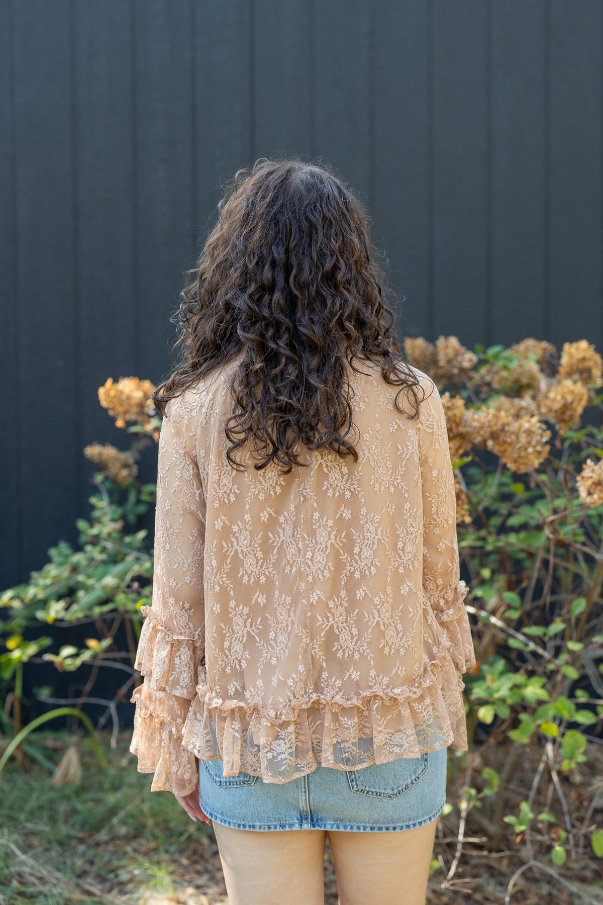 Mock Neck Ruffle Lace Top