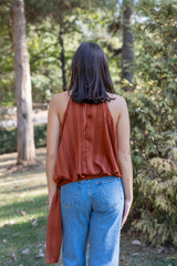 Striped Satin Halter Neck Top