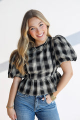 Contrast Bubble Plaid Top