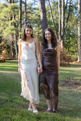 Crinkled Satin Laced Cami Dress