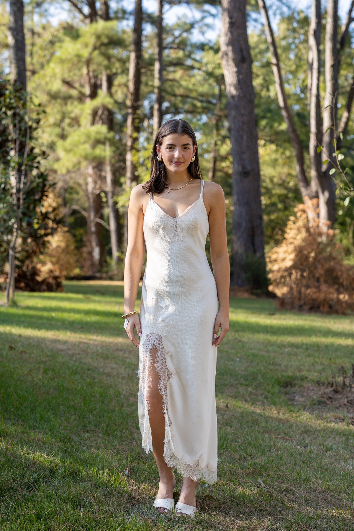 Crinkled Satin Laced Cami Dress
