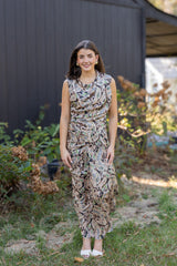 Posh Paisley Draped Neckline Sleeveless Top