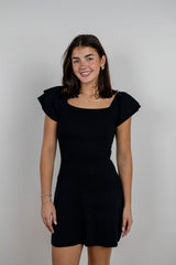 Ruffle Sleeve Sweater Ribbed Knit Dress