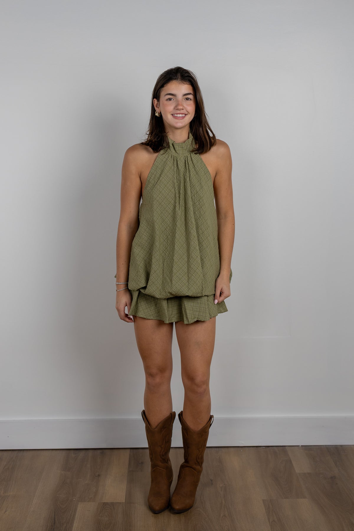 Plaid Halter Bubble Mini Dress