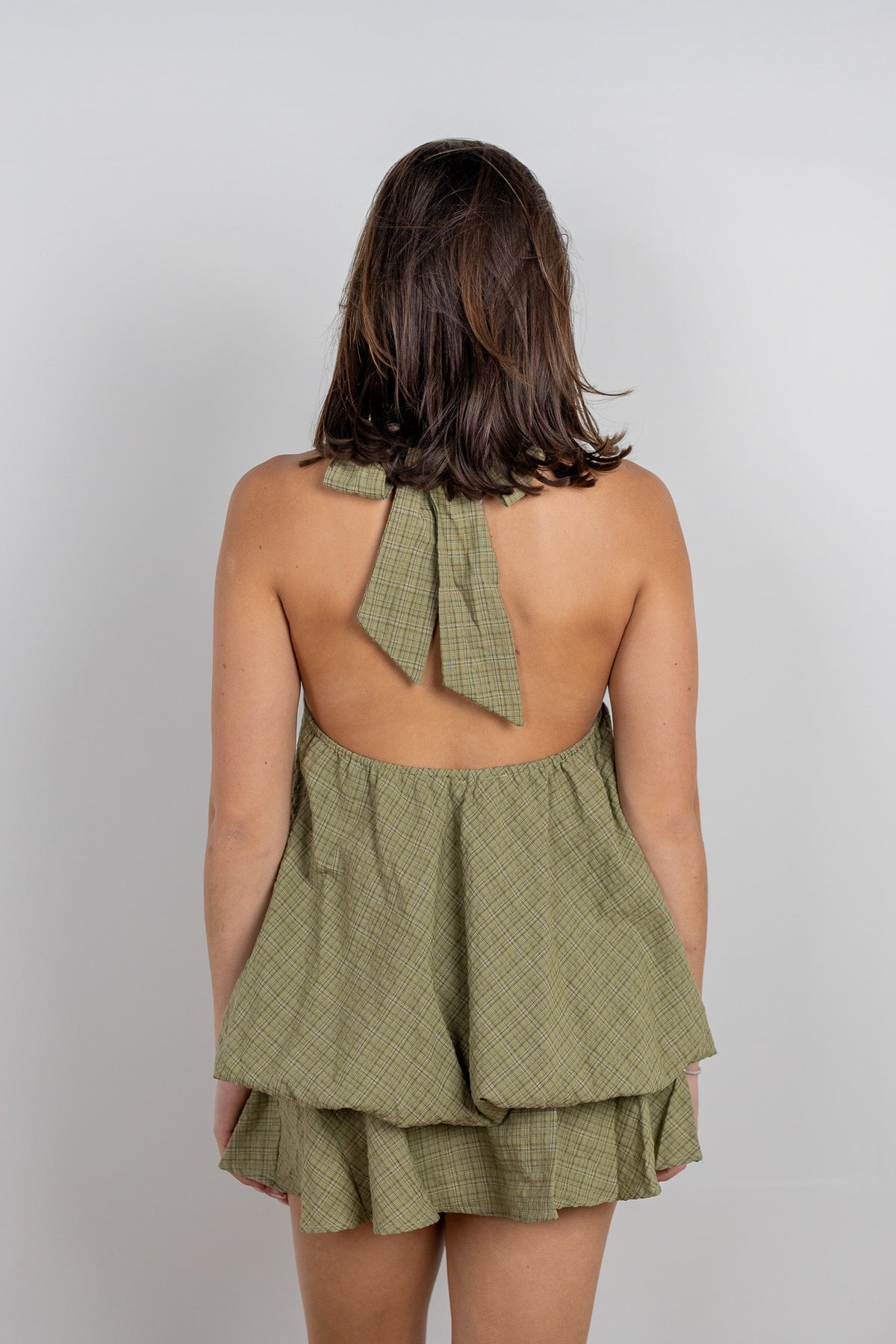 Plaid Halter Bubble Mini Dress