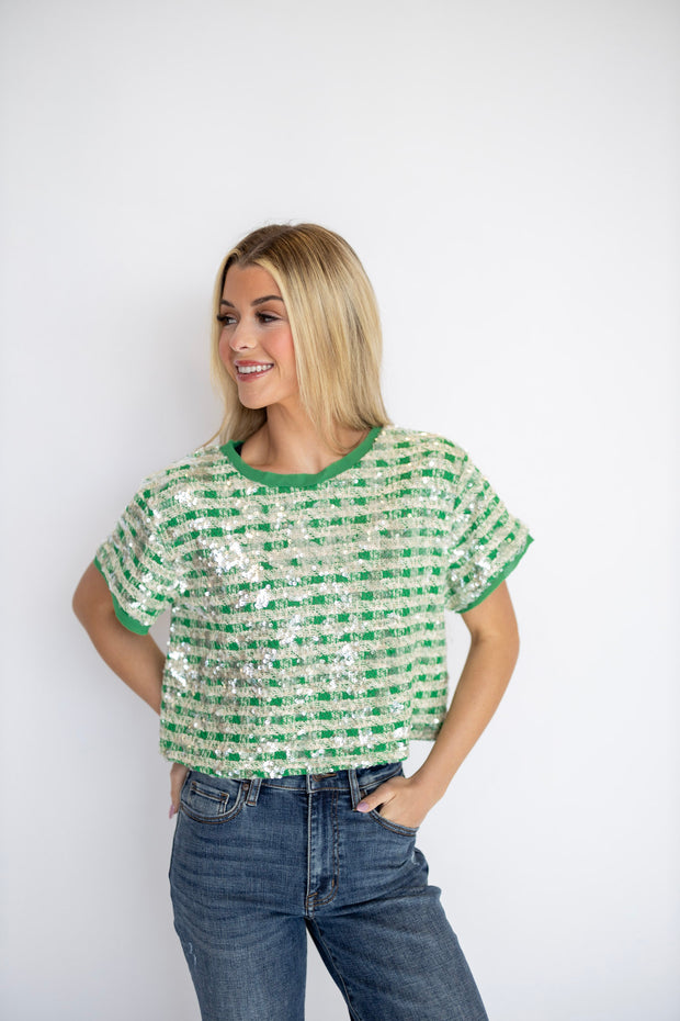 SPARKLE CROP CREW NECK TOP