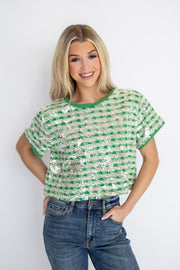 SPARKLE CROP CREW NECK TOP