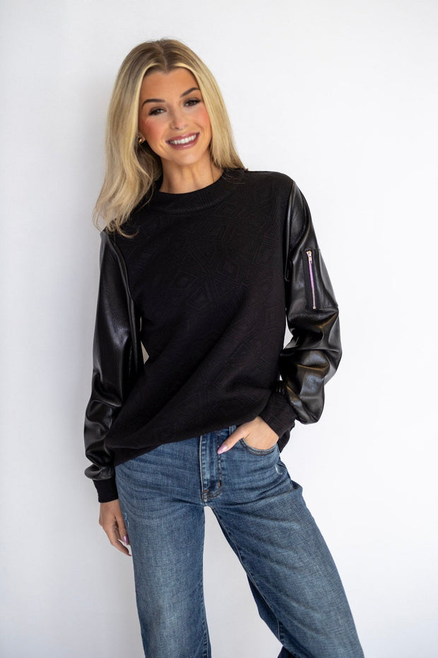 MAGGIE LEATHER SLEEVE TOP