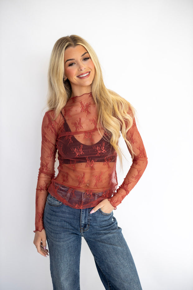 LONG SLEEVE FLORAL LACE TOP