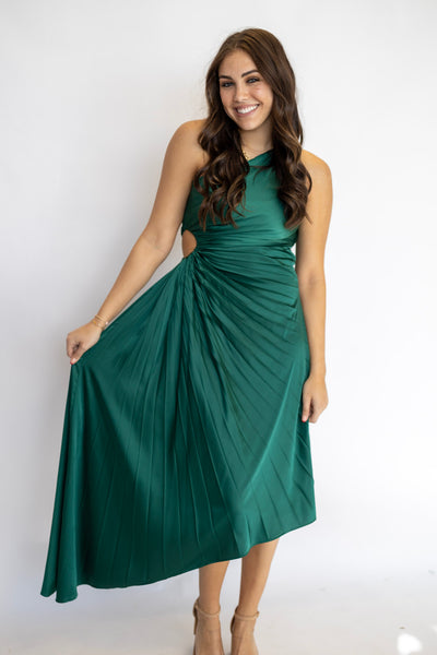 KYA ONE SHOULDER PLEAT DRESS