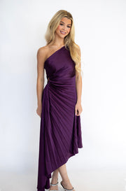 KYA ONE SHOULDER PLEAT DRESS