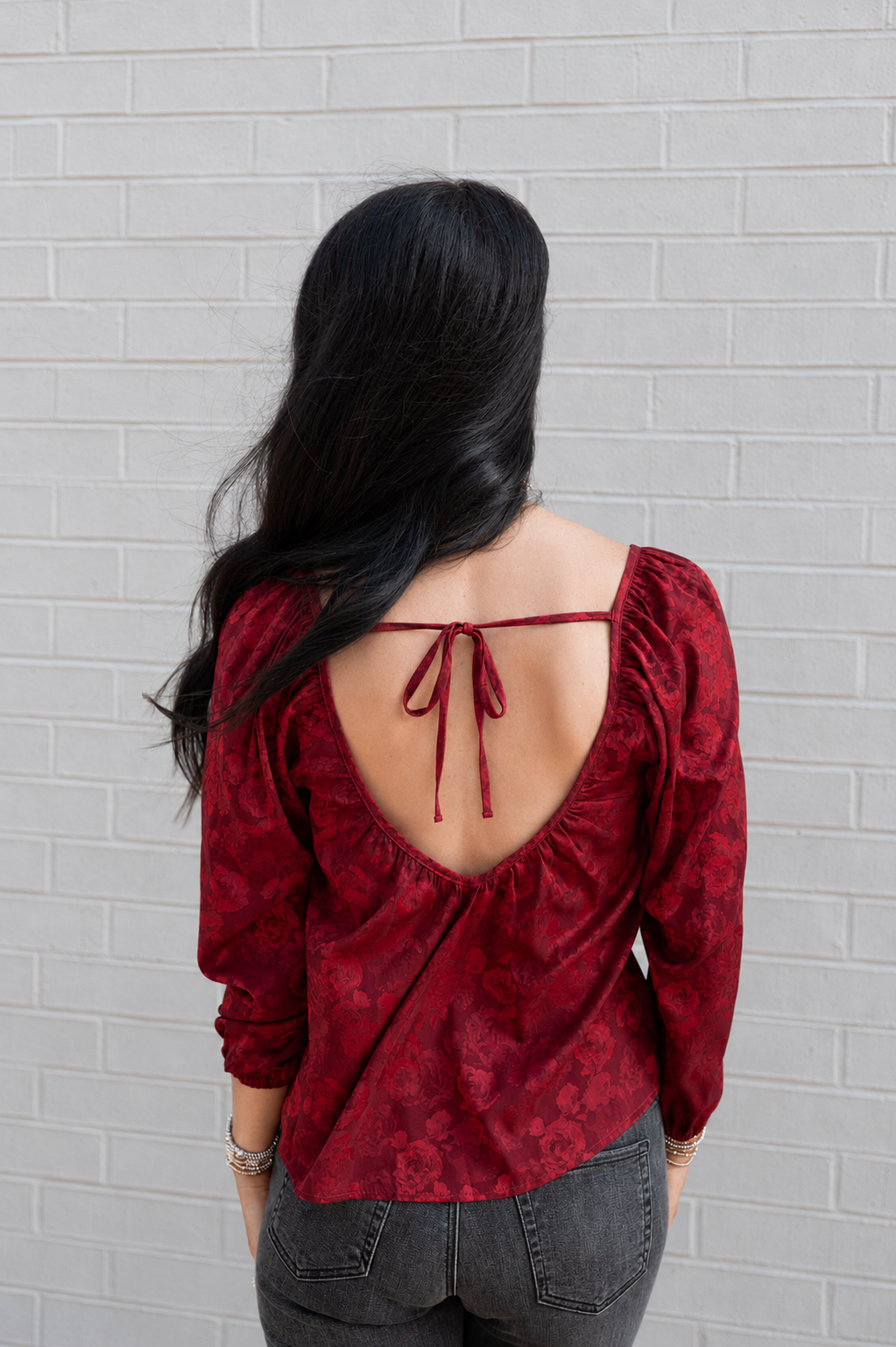 Billowy Raglan Sleeve Blouse w/ Back Tie