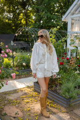 Eyelet Cotton Long Sleeve Blouse