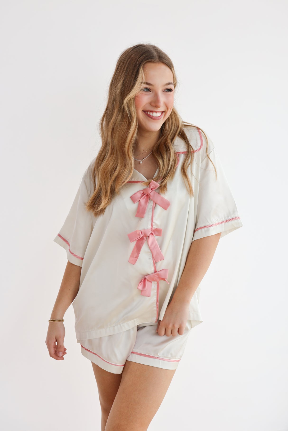CONTRAST SATIN RIBBON PJ TOP