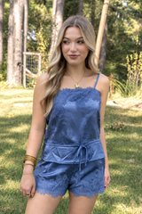 Lace Trim Satin Cami & Shorts Set